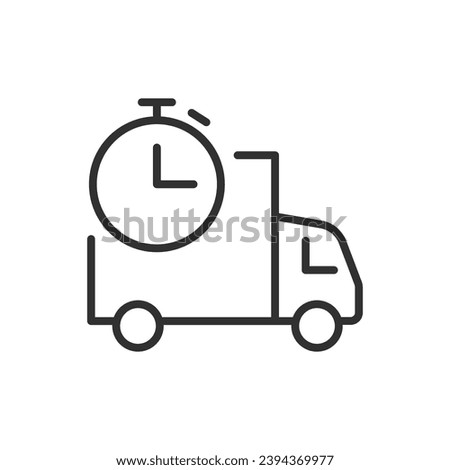 Speed of trucking, linear icon. Stopwatch and lorry. Line with editable stroke