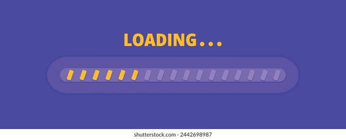 Speed upload or download. Load bar progress icon. A bright yellow element of a mobile app or website. Update stage. Waiting for a preload. Vector illustration on purple background.