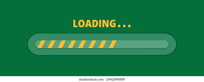 Speed upload or download. Load bar progress icon. A bright yellow element of a mobile app or website. Update stage. Waiting for a preload. Vector illustration on green background.