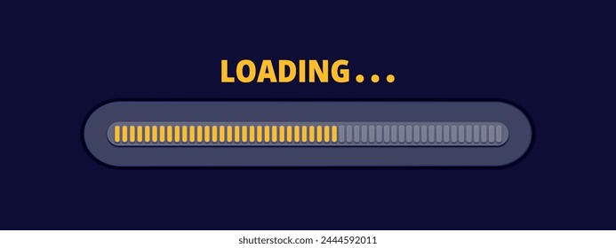 Speed upload or download. Load bar progress icon. A bright yellow element of a mobile app or website. Update stage. Waiting for a preload. Vector illustration on dark background.