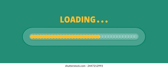 Speed upload or download. Load bar progress icon. A bright yellow element of a mobile app or website. Update stage. Waiting for a preload. Vector illustration on green background.
