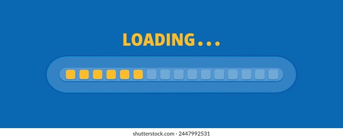 Speed upload or download. Load bar progress icon. A bright yellow element of a mobile app or website. Update stage. Waiting for a preload. Vector illustration on blue background.