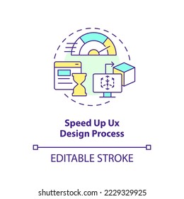 Speed up user experience design process concept icon. Benefit of using familiarity abstract idea thin line illustration. Isolated outline drawing. Editable stroke. Arial, Myriad Pro-Bold fonts used