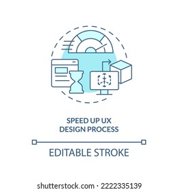 Speed up UX design process turquoise concept icon. Using familiarity advantage abstract idea thin line illustration. Isolated outline drawing. Editable stroke. Arial, Myriad Pro-Bold fonts used