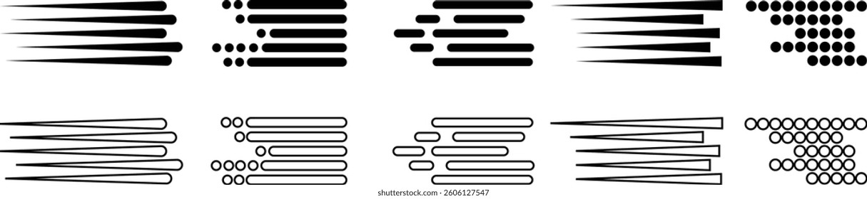 Speed vertical lines icon in flat line set. Vector for apps or web fast effect Manga and comic motion effect Simple textured streak. burst Flash light ray blast isolated on transparent background