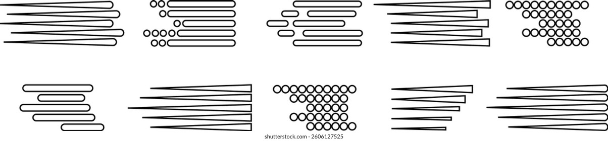 Speed vertical lines icon in line set. Vector for apps or web fast effect Manga and comic motion effect Simple textured streak. burst Flash light ray blast isolated on transparent background