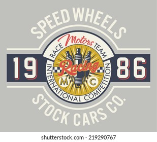 Speed wheels racing team - Vintage vector artwork for boy t shirt in custom colors