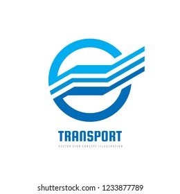 Speed wing - vector logo template concept illustration in blue color. Abstract wing shape in circle creative sign. Transport icon. Graphic design element.