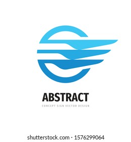 Speed wing - vector logo template concept illustration in blue color. Abstract wing shape in circle creative sign. Transport icon. Graphic design element.