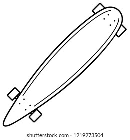 Speedboard longboard. Vector flat outline icon illustration isolated on white background.