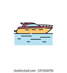Speedboat color line icon. Isolated vector element. Outline pictogram for web page, mobile app, promo