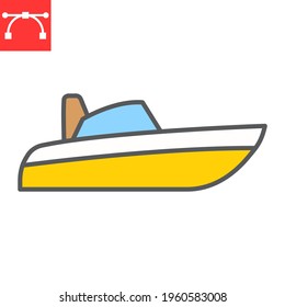 Speedboat color line icon, motor boat and beach, motorboat vector icon, vector graphics, editable stroke filled outline sign, eps 10