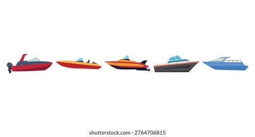 A Speedboat Flat Illustration Set Collection