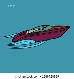 Speedboat isolated illustration. Luxury boat vector. Streamline vessel flat design