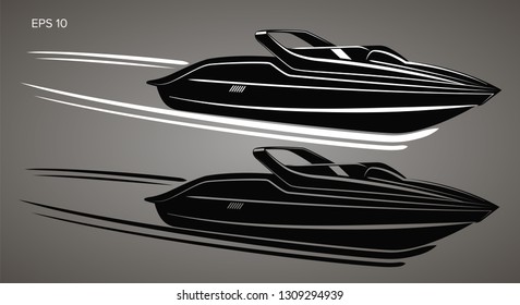 Speedboat isolated illustration. Luxury boat vector. Streamline vessel