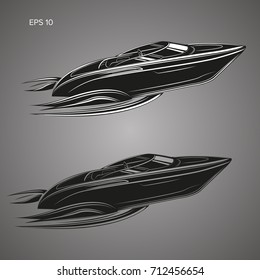 Speedboat isolated illustration. Luxury boat vector. Streamline vessel.