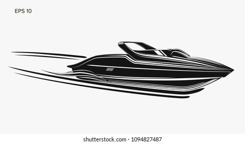 Speedboat isolated vector illustration. Luxury and expensive boat. Fast tourist vessel