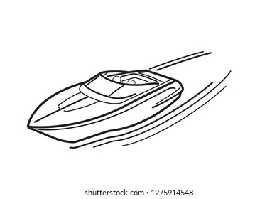 Speedboat isolated vector illustration. Luxury and expensive boat. Fast tourist vessel line art