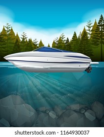 A speedboat in the lake illustration