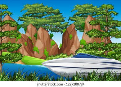 A speedboat in the nature illustration