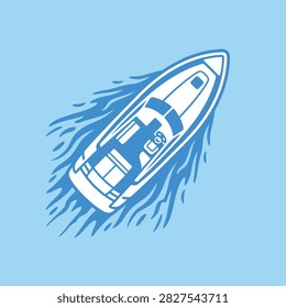 A speedboat navigating fast through water
