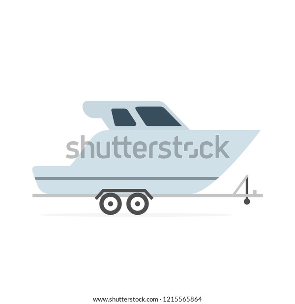 Speedboat on car trailer icon. Clipart image\
isolated on white\
background