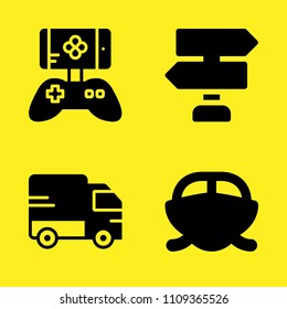 speedboat, panels, truck and game controller vector icon set. Sample icons set for web and graphic design