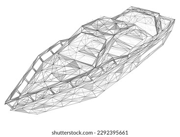 Speedboat. Polygonal design of lines and dots. White background.