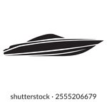 speedboat silhouette, black and white, isolated on white background