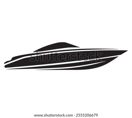 speedboat silhouette, black and white, isolated on white background