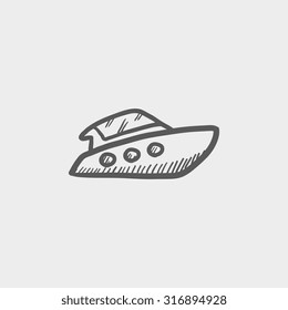 Speedboat sketch icon for web, mobile and infographics. Hand drawn vector dark grey icon isolated on light grey background.