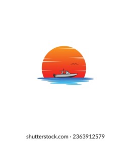 Speedboat with sunset logo vector graphics