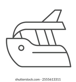 Speedboat thin line icon, marine port concept. Vector graphics. Motorboat, sea water transport sign on white background, outline style icon for mobile or web design