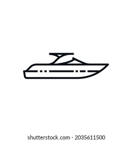 Speedboat Vector Outline Style, Line Icon Isolated On Transparent Background