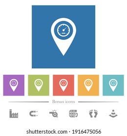 Speedcam GPS map location flat white icons in square backgrounds. 6 bonus icons included.
