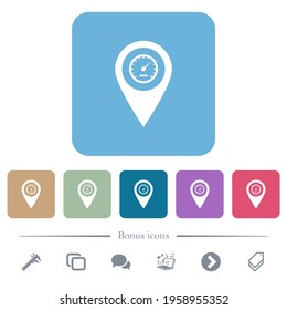 Speedcam GPS map location white flat icons on color rounded square backgrounds. 6 bonus icons included