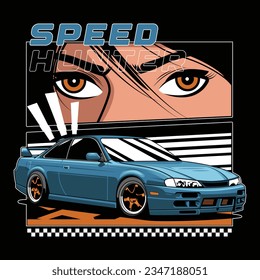 speedhunter car vector illustration with female character, for printing and other uses.