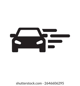 Speeding car icon representing fast driving high velocity motion and quick transportation for express delivery service or automobile racing concept vector solid glyph icon