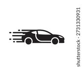 Speeding car icon vector illustration showing fast moving vehicle motion lines race urgency rush traffic violation sport concept isolated white background design element