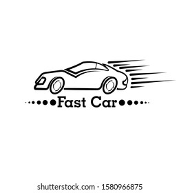 speeding car logo with line hand drawn style