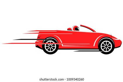 Speeding convertible race car vector icon