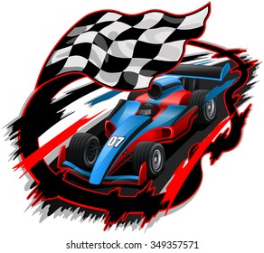 Speeding F1 Racing Car With Checkered Flag & Racetrack Design 