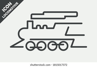 Speeding locomotive black and white icon in a linear style. Side view. Vector editable illustration.