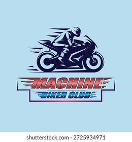 Speeding Motorradfahrer Silhouette Machine Biker Club Logo Design mit moderner Typografie