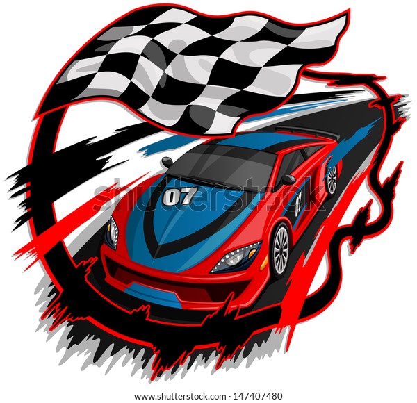 Speeding Racing Car with Checkered Flag & Racetrack
Design 