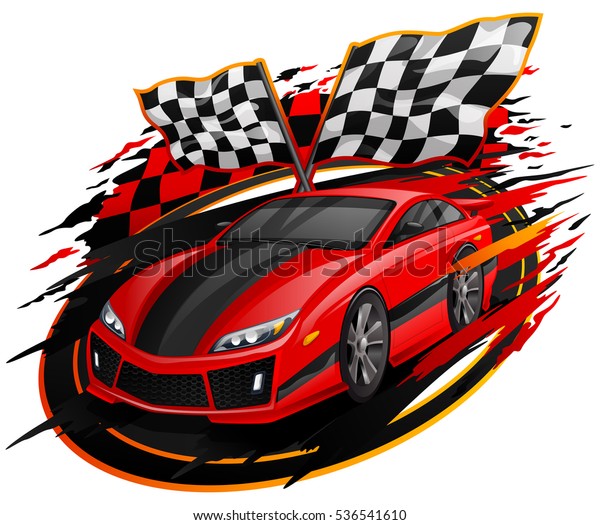 Speeding Racing Car Checkered Flag Racetrack Stock Vector Royalty Free 536541610