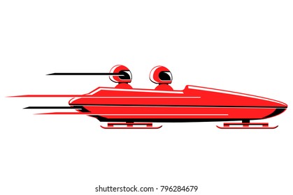 Speeding red bobsled vector icon