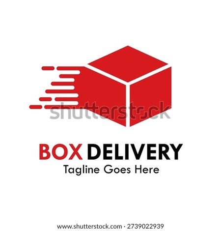 Speeding red box delivery logo vector icon, symbolizing fast shipping, express logistics service, and dynamic package transportation for business.