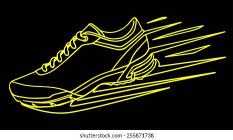 Speeding running shoe in black background