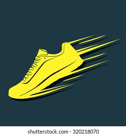 Speeding Running Shoe Icons, Vector Silhouette